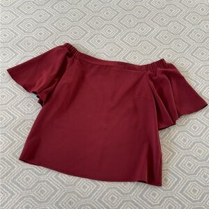DO+BE Burgundy Off-Shoulder Top with Long Flutter Sleeves, sz L